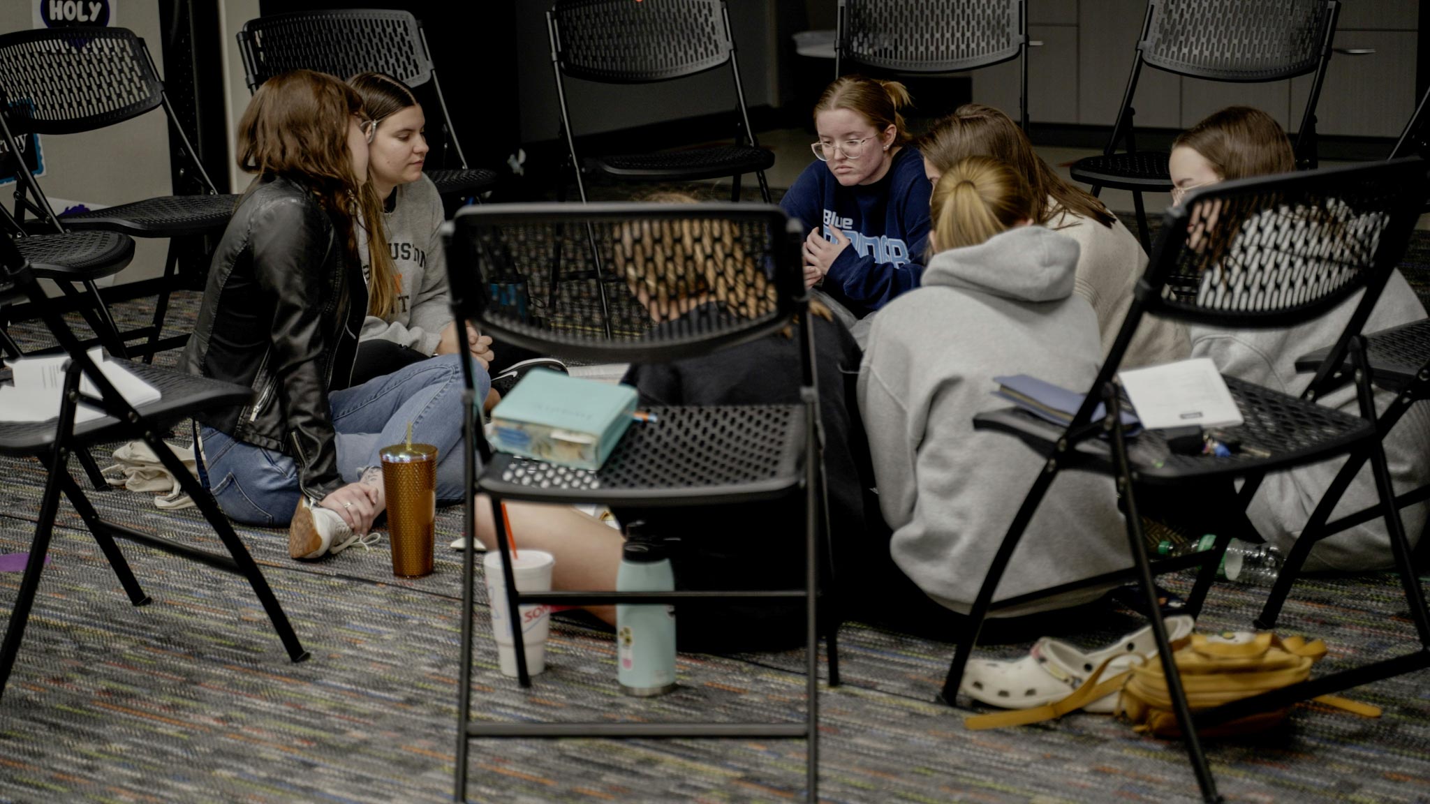 Students gathered in a church small group