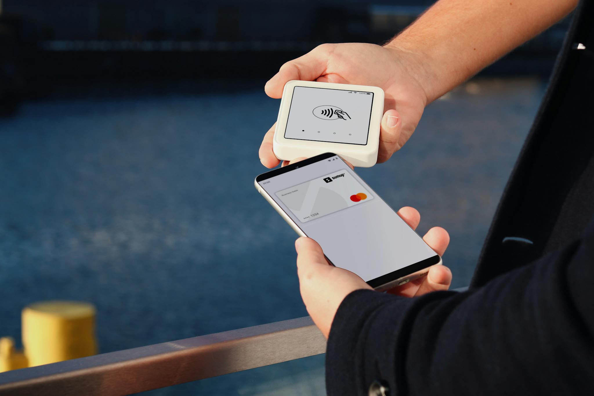A phone using a contactless tap reader